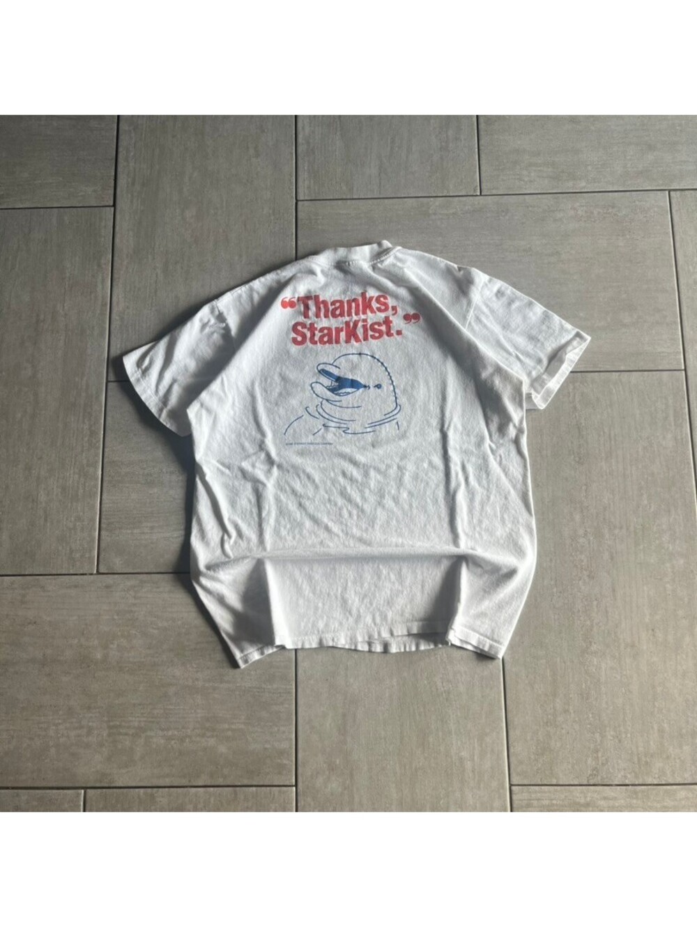 Vintage Stedman White Starkist Graphic T-Shirt Size Large Casual Wear